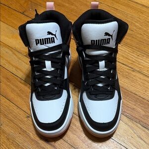 Puma Black and White High-Tops with Pink Accents